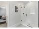 Bright bathroom with frameless glass shower and white subway tile at 125 Lord Ashley Rd, Raleigh, NC 27610