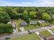 An aerial view showcases a property with a well-maintained yard and shed, surrounded by lush greenery at 1416 Chestnut St, Roxboro, NC 27573
