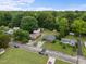 An aerial view captures a tranquil neighborhood setting with well-maintained homes and green spaces at 1416 Chestnut St, Roxboro, NC 27573
