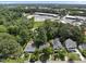 An aerial view showing the neighborhood and surrounding community, including the home, nearby trees, and commercial areas at 1812 Hilton St, Raleigh, NC 27608