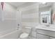Clean bathroom featuring a shower/tub combo and a bright vanity with sink at 1924 Fishamble # 23, Fuquay Varina, NC 27526