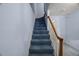 Carpeted staircase with wooden handrail leading to the upper level at 3025 Wycliff Rd, Raleigh, NC 27607