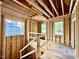 Unfinished staircase landing showcasing the new construction home's interior framing at 3828 Coach Lantern Ave, Wake Forest, NC 27587