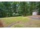 Expansive backyard featuring mature trees, green grass, and a storage shed at 3916 W Allen, Raleigh, NC 27603