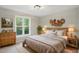 Comfortable bedroom with wood accents, a cozy bed, and a large window allowing natural light to flood in at 3916 W Allen, Raleigh, NC 27603