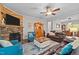 Cozy living room featuring a fireplace, comfortable seating, and stylish decor at 4036 Mackenzie Dr, Haw River, NC 27258