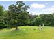Backyard shot of the property showcasing a tree ring made of stone at 406 Johns Woods Rd, Chapel Hill, NC 27516
