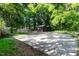 Expansive backyard featuring a large concrete pad and a storage shed amidst the lush greenery at 411 E Green St, Franklinton, NC 27525