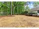 The backyard features a seating area and mature trees at 702 Sanderson Dr, Durham, NC 27704