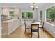 Bright dining area features hardwood floors, many windows, and access to the deck at 702 Sanderson Dr, Durham, NC 27704
