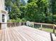 Spacious wooden back deck surrounded by a wooden fence with a lush tree lined backyard, offering a private outdoor space at 8312 Bellingham Cir, Raleigh, NC 27615