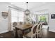 Dining room features modern chandelier, lots of natural light, and hardwood floors, seamlessly connected to living spaces at 1002 Gilly Ct, Durham, NC 27703