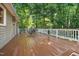 Spacious wooden deck with white railing, ideal for outdoor relaxation and overlooking a lush green yard at 1015 Manchester Dr, Cary, NC 27511