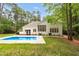 Spacious backyard with pool, patio, lush lawn, and mature trees at 12301 Hardee Rd, Raleigh, NC 27614