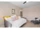 Bedroom decorated with bright colors and decorative wallpaper at 154 Sicily Dr, Clayton, NC 27527