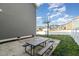 Backyard with picnic table and basketball hoop, perfect for outdoor activities at 1716 Longmont Dr, Wake Forest, NC 27587