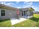 Backyard patio area features outdoor seating, an umbrella, and a screened-in porch at 1828 Wellspring Ct, Graham, NC 27253