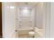 Bathroom with white fixtures, a shower-tub combination, neutral tile floors, and recessed lighting at 2299 Bay Minette Sta # 537, Apex, NC 27502