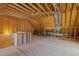 Spacious unfinished attic space with visible framework and insulation at 418 Wyndham Drive, Chapel Hill, NC 27516