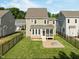Backyard features a patio with a fire pit, lush lawn, and a screened-in porch at 418 Wyndham Drive, Chapel Hill, NC 27516