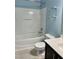 Cozy bathroom with shower-tub, toilet, and vanity with a sink at 7241 Terregles Dr, Raleigh, NC 27617