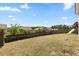 Large backyard with a wooden fence, green lawn, and a playset at 833 Ember Dr, Durham, NC 27703