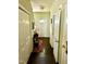 Inviting hallway with hardwood floors, white doors, and tasteful decorations leading to the main living areas at 104 Fox Trail Ln, Morrisville, NC 27560