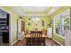 Dining room featuring a tray ceiling, wainscotting, and backyard views at 106 Nations Cove, Louisburg, NC 27549
