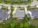 An aerial view of a well-maintained home with lush green backyard, patio and landscaped surroundings in a neighborhood at 109 Big Timber Path, Holly Springs, NC 27540