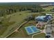 The aerial view includes tennis courts, a playground, and a golf course near the community pool at 109 Big Timber Path, Holly Springs, NC 27540