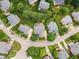 Aerial view looking down on a tree-lined suburban neighborhood at 12140 Pawleys Mill Cir, Raleigh, NC 27614