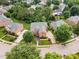 Stunning aerial shot of a beautiful brick home with landscaped yard in a quiet neighborhood at 12140 Pawleys Mill Cir, Raleigh, NC 27614