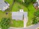 Aerial view of the rear of a single-Gathering home, a well-manicured lawn, and an outdoor patio at 124 Roscommon Ln, Clayton, NC 27520