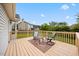 Cozy deck features outdoor furniture, rug, and view of the backyard at 124 Roscommon Ln, Clayton, NC 27520