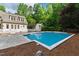 Backyard pool with neighboring house and wooden fence at 131 Lavinia Ln, Chapel Hill, NC 27516