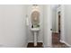 Elegant powder room featuring a pedestal sink, modern fixtures, and a sleek design at 133 Explorer Dr # 258, Morrisville, NC 27560