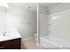 Bathroom featuring a combination tub and shower, toilet, and single sink vanity at 133 Explorer Dr # 258, Morrisville, NC 27560