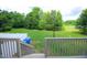 Scenic view of the expansive backyard, with mature trees and a well-maintained lawn at 1806 Stroll Cir, Fuquay Varina, NC 27526