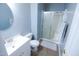 Bathroom featuring shower stall, vanity and toilet at 1806 Stroll Cir, Fuquay Varina, NC 27526