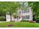 Two-story home with manicured lawn, two-car garage, blue shutters, and classic American curb appeal at 201 Forbes Rd, Wake Forest, NC 27587
