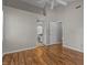 Bedroom leading to bath with hardwood floors at 203 Kronos Lane, Cary, NC 27513