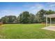 Large, green backyard with mature trees and covered patio at 206 Wynngate Dr, Cameron, NC 28326