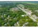 Aerial view showcasing a vibrant neighborhood with a mix of residential and commercial areas surrounded by lush greenery at 21 Cedar Hill Dr, Durham, NC 27713
