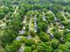 Scenic aerial view of a neighborhood with tree-lined streets and well-maintained homes and yards at 21 Cedar Hill Dr, Durham, NC 27713