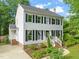 Charming two-story home with white siding, black shutters, brick foundation and well-manicured landscaping at 21 Cedar Hill Dr, Durham, NC 27713