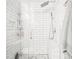 Modern shower with white subway tile, glass door, rainfall showerhead, and built-in bench at 21 Cedar Hill Dr, Durham, NC 27713