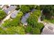 Serene aerial view of a neighborhood with mature trees, well-kept homes, and quiet residential streets at 2202 St Marys St, Raleigh, NC 27608