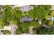 Picturesque aerial view of a neighborhood showcasing beautiful homes, lush trees, and a community pool at 2202 St Marys St, Raleigh, NC 27608