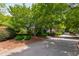Long driveway winding up to a charming home with lush trees and landscaping, offering privacy at 2202 St Marys St, Raleigh, NC 27608