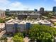 A beautiful aerial view of a modern apartment building surrounded by mature trees and a vibrant cityscape at 222 Glenwood Ave # 714, Raleigh, NC 27603